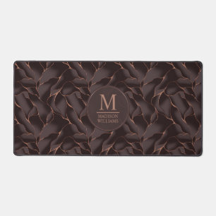 Chocolate Brown & Rose Gold Abstract Wave Pattern Desk Mat