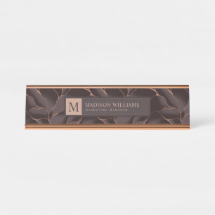 Chocolate Brown & Rose Gold Abstract Wave Pattern Desk Name Plate
