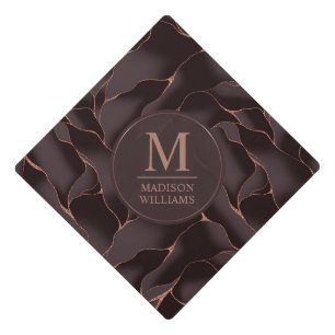 Chocolate Brown & Rose Gold Abstract Wave Pattern Graduation Cap Topper