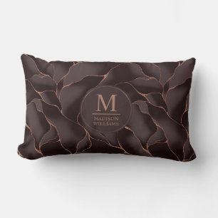 Chocolate Brown & Rose Gold Abstract Wave Pattern Lumbar Pillow