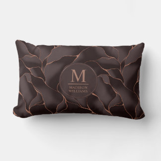 Chocolate Brown & Rose Gold Abstract Wave Pattern Lumbar Pillow