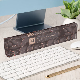 Chocolate Brown & Rose Gold Abstract Wave Pattern Nameplate