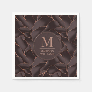Chocolate Brown & Rose Gold Abstract Wave Pattern Napkin
