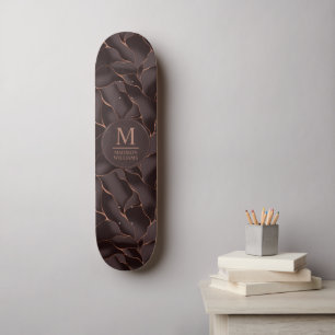 Chocolate Brown & Rose Gold Abstract Wave Pattern Skateboard