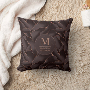 Chocolate Brown & Rose Gold Abstract Wave Pattern Throw Pillow