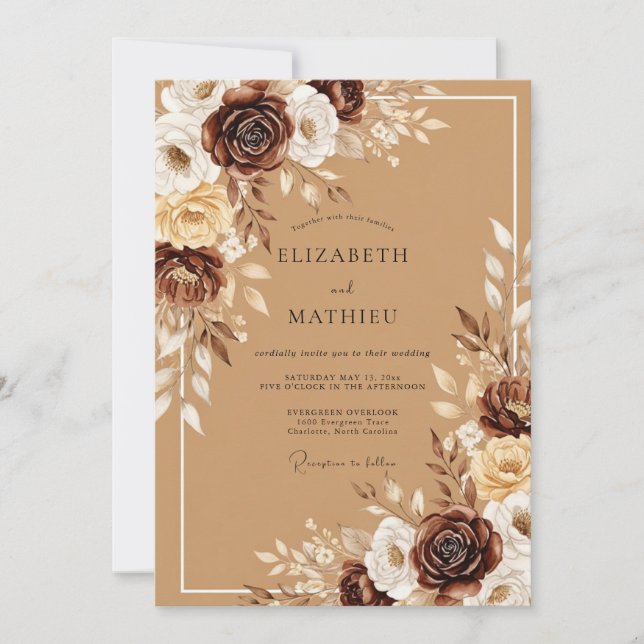 Chocolate Brown Rustic Harvest Wedding Invitation (Front)