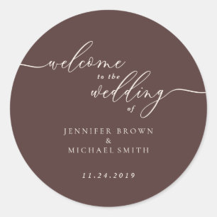 Chocolate Brown Signature Welcome to Wedding Classic Round Sticker