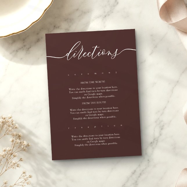 Chocolate Brown Simple Wedding Directions Enclosure Card (Creator Uploaded)