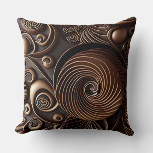 Chocolate Brown Spirals with Bronze Linework Throw Pillow