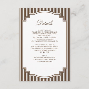 Chocolate Brown Striped Wedding Details Enclosure Card