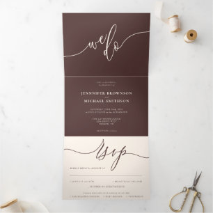Chocolate Brown Wedding extra we do All In One Tri-Fold Invitation