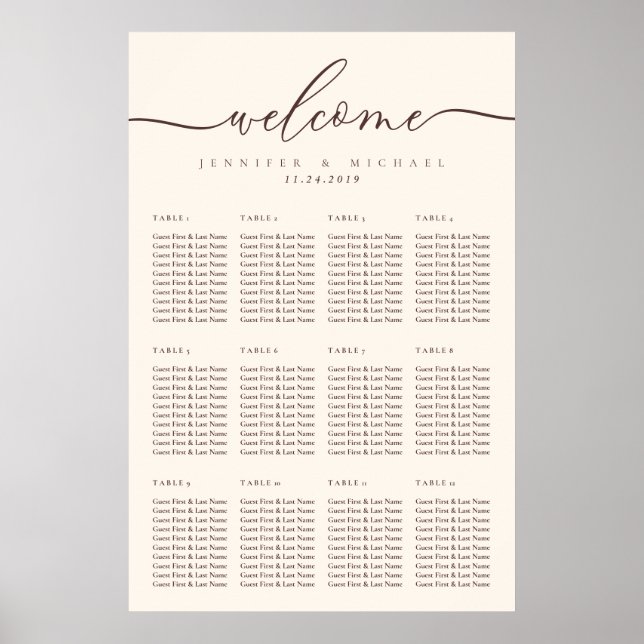 Chocolate Brown Welcome Wedding Table Seating Poster (Front)