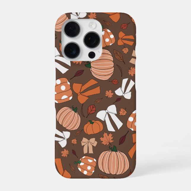 Chocolate Brown White and Orange Cute Pumpkin Bows iPhone Case (Back)