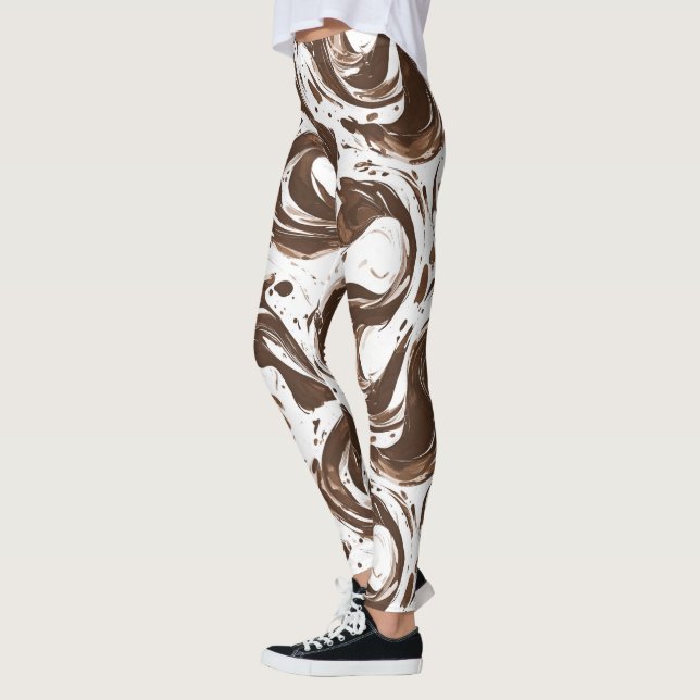 Chocolate Brown White Candy Swirls Leggings (Left)