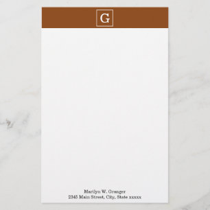 Chocolate Brown White Framed Initial Monogram Stationery