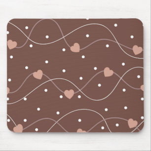 Chocolate Brown with Pink Hearts Pattern Mouse Pad