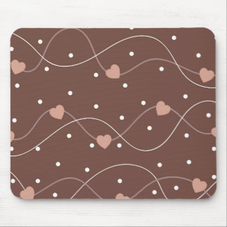 Chocolate Brown with Pink Hearts Pattern Mouse Pad