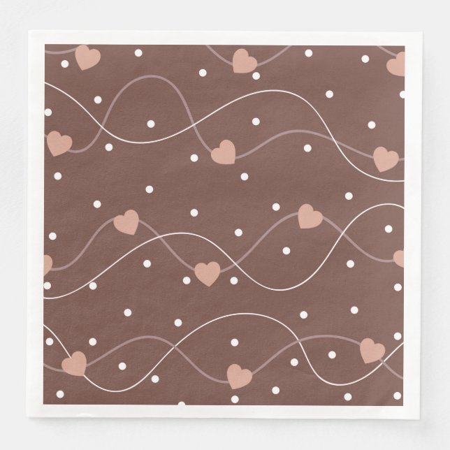 Chocolate Brown with Pink Hearts Pattern Napkin (Front)