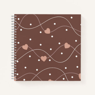 Chocolate Brown with Pink Hearts Pattern Notebook