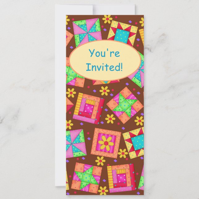 Chocolate Brown Yellow Patchwork Quilt Block Art Invitation (Front)