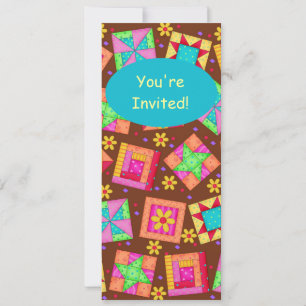 Chocolate Brown Yellow Patchwork Quilt Block Art Invitation