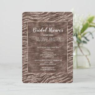 Chocolate Brown Zebra Glitter bridal shower   Invitation