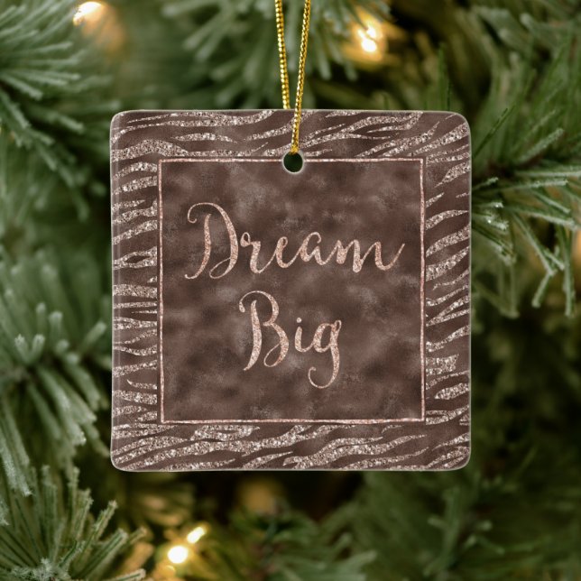 Chocolate Brown Zebra Glitter Dream     Ceramic Ornament (Tree)
