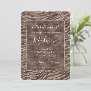 Chocolate Brown Zebra Glitter Invitation