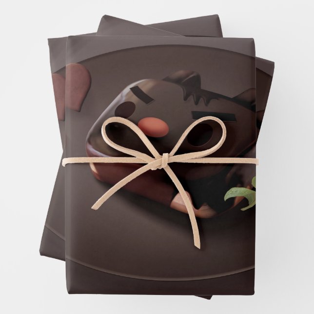 Chocolate Brownie Illustration Wrapping Paper Sheet (In situ)