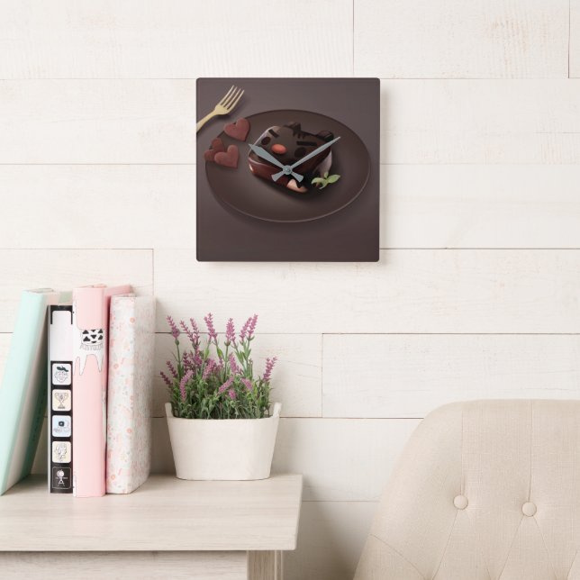 Chocolate Brownie Square Wall Clock (Reading Room)