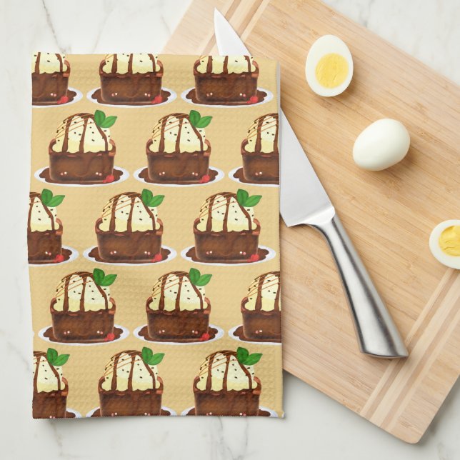 Chocolate Brownie With Vanilla Ice Cream Kitchen Towel (Quarter Fold)