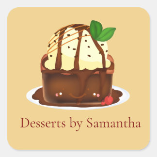 Chocolate Brownie With Vanilla Ice Cream Square Sticker