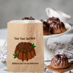 Chocolate Bundt Cake with Christmas Holly add text Favour Bag