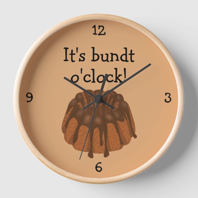 Chocolate Bundt O'Clock cake themed custom kitchen Clock (Front)