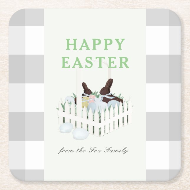 Chocolate Bunnies Eggs Easter Paper Coaster (Front)