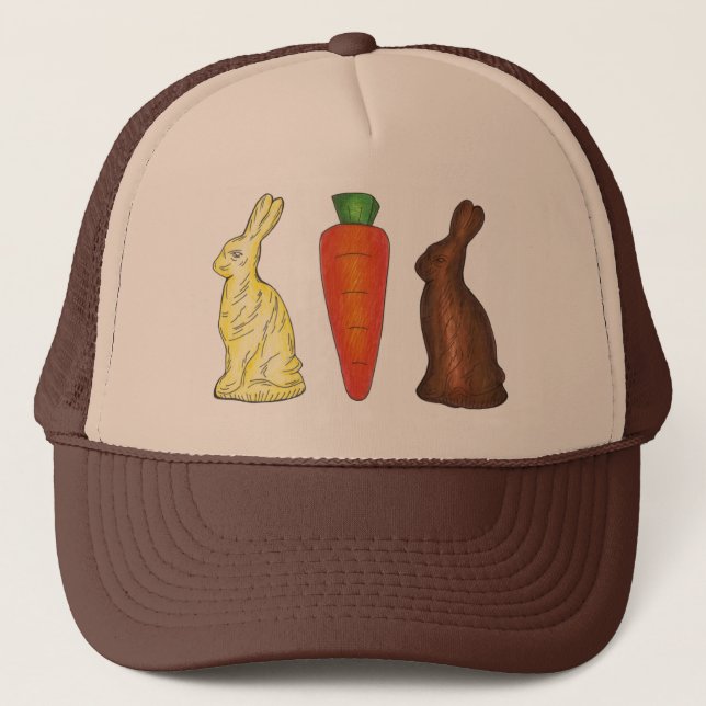 Chocolate Bunny Rabbit Carrot Easter Basket Candy  Trucker Hat (Front)