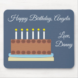 Chocolate Cake  & Blue-Grey Birthday Mouse Pad