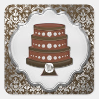 Chocolate Cake Couture Damask Square Bakery Label