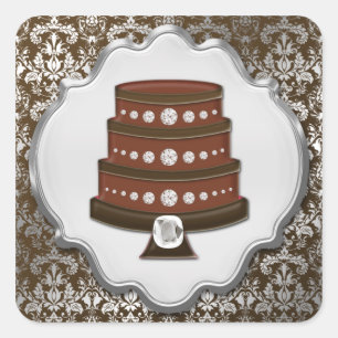 Chocolate Cake Couture Damask Square Bakery Label