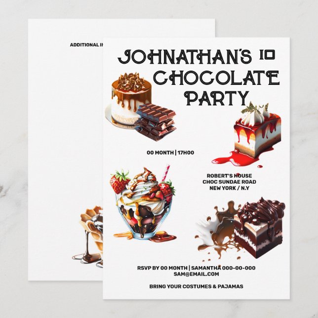 Chocolate cake dessert party kids theme summer invitation (Front/Back)