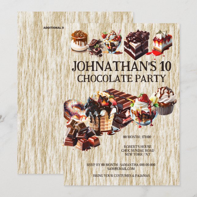 Chocolate cake party kids summer birthday desserts invitation (Front/Back)
