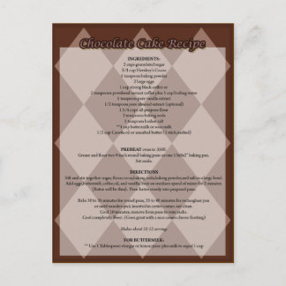 Chocolate Cake Recipe Postcard