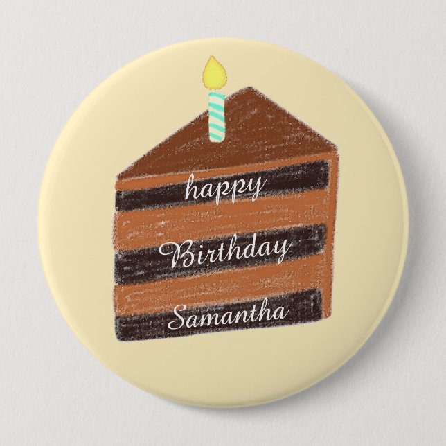 Chocolate Cake Slice  4 Inch Round Button (Front)