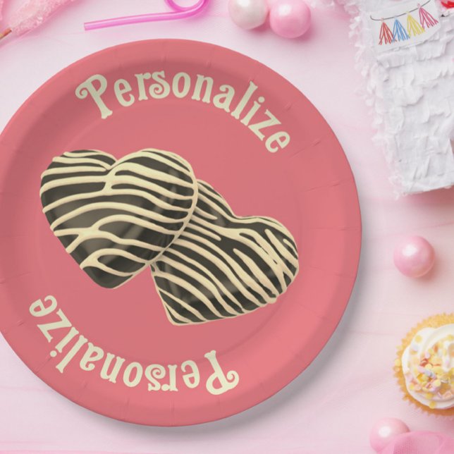 Chocolate candy heart pink cute love paper plate (Creator Uploaded)