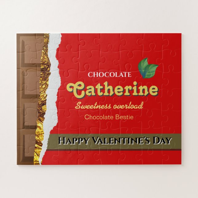Chocolate candy red wrapper yummy dessert illusion jigsaw puzzle (Horizontal)