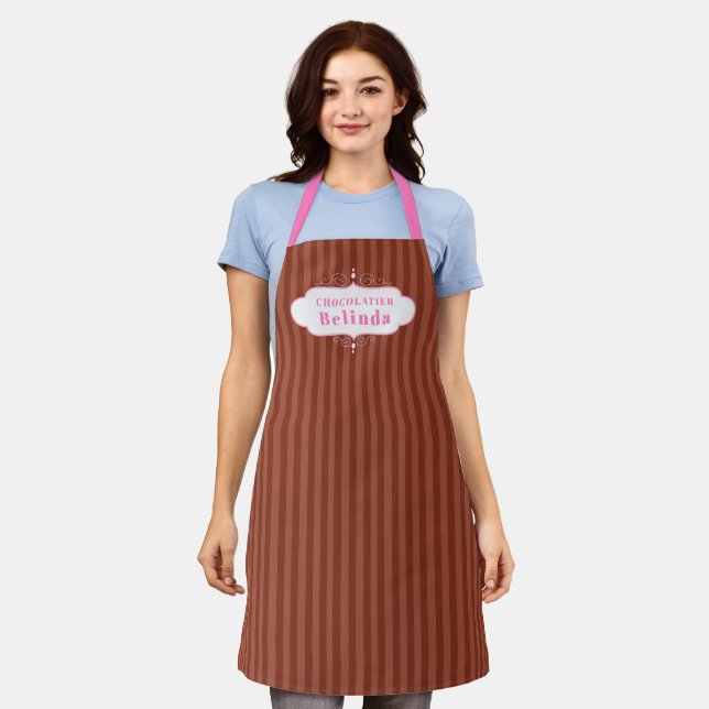 Chocolate candy stripe chocolatier baking apron (Worn)
