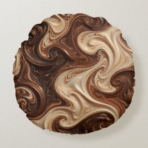 Chocolate Cappuccino Swirl Rich Textural Round Pillow
