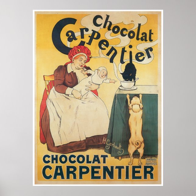 Chocolate Carpentier Vintage Hot Chocolate Ad Art Poster (Front)