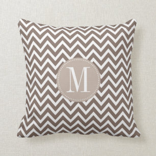 Chocolate Chevron Custom Monogram Throw Pillow