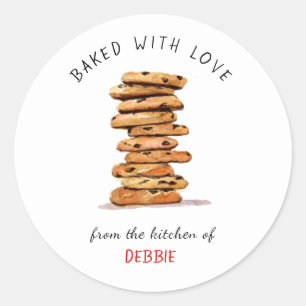 Chocolate chip cookie 'baked with love'  classic round sticker